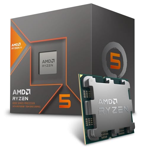 AMD Ryzen 5 8600G Processeur (Radéon Graphique Intégré, Ryzen AI, 6 Coeurs 12 Threads, 65W TDP, Socket AM5, 22Mo Cache, jusqu'à 5,0Ghz Fréquence Boost, avec Ventilateur Wraith Stealth)