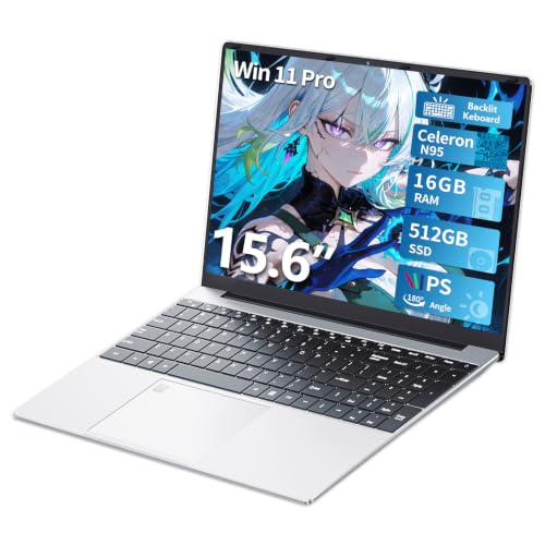 Ordinateur Portable 15,6 Pouces, Win 11 PC Portable 16Go RAM DDR4 512Go SSD, Celeron N95 CPU, Clavier Rétro-éclairé Déverrouillage Empreinte, 1080P Écran Laptop, Mini-HDMI USB3.0 BT4.2 Webcam