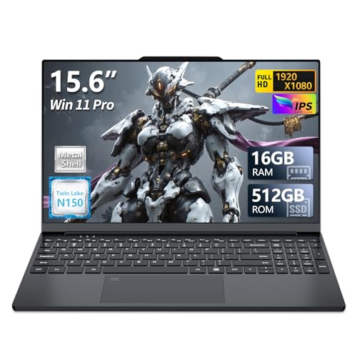 15,6 Pouces Ordinateur Portable, Win 11 PC Portable 16Go RAM DDR4 512Go SSD, CPU Twin Lake-N150, Clavier Rétro-éclairé Déverrouillage Empreinte, Laptop1080P Écran, WiFi5 Mini-HDMI USB3.0 BT4.2 Webcam
