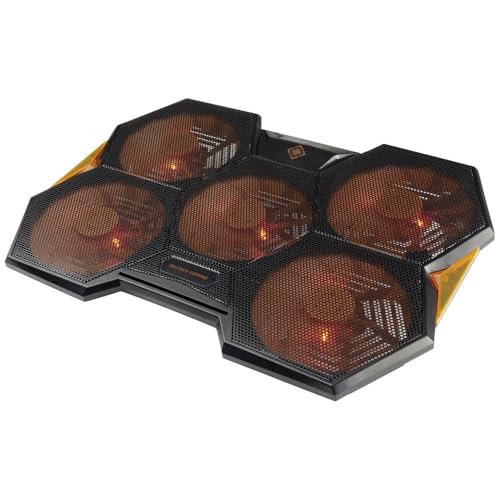 DELTACO GAMING Refroidisseur pour PC Portable (Max 17.3 Pouces) | Eclairage LED Orange | 5 Ventilateurs Diamètre 140mm | Vitesse Réglable 1000-1300 Tours Minute | Décibel 15-25dB | 2 Connecteurs USB-A