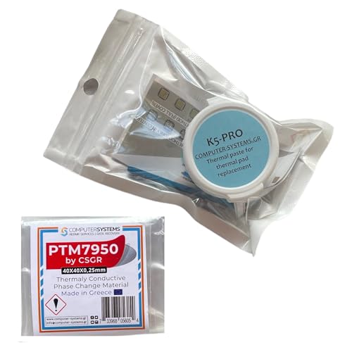 CSGR PTM7950 Lot de 40 x 40 x 0,25 mm à changement de phase et pâte thermique K5 PRO 20 g – Solution de refroidissement recommandée pour PC et consoles
