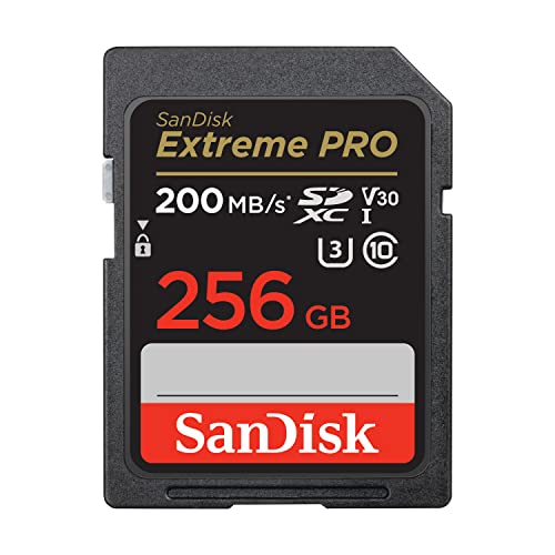 SanDisk Extreme PRO Carte SDXC 256 Go (Carte SD V30, Vitesse de Transfert jusqu'à 200 Mo s, UHS-I, 4K UHD Videos, RescuePRO Deluxe, Technologie SanDisk QuickFlow Class 10, U3)