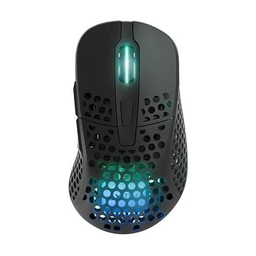 Xtrfy M4 Wireless, souris de gaming ultralégère sans fil, optimisé pour l’esport radio 2,4 GHz, rétro-éclairage RGB, souris ergonomique, adaptable pour droitiers rechargeable, Noir