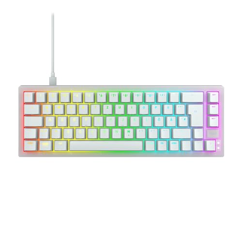 CHERRY XTRFY K5V2 Compact, Clavier de gaming mécanique, format 65 , Disposition allemande (QWERTZ), Clavier Hot-Swap, MX2A RED Switches, Blanc transparent