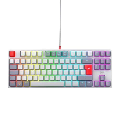 Cherry XTRFY K4V2 TKL, Clavier De Jeu Filaire sans Pavé Numérique, Disposition UK (QWERTY), Éclairage RGB Réglable, Commutateurs Mécaniques MX2A Red, Rétro