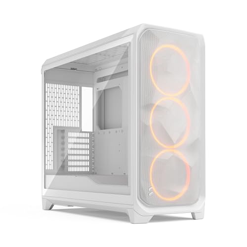 Fractal Design Meshify 3 XL Blanc Verre Trempé Clear Tint - Boîtier PC Gaming à Haut Flux d’Air - Panneau Frontal en Maille - Trois Ventilateurs ARGB Momentum 14 Gen 2 Inclus - Intérieur Spacieux