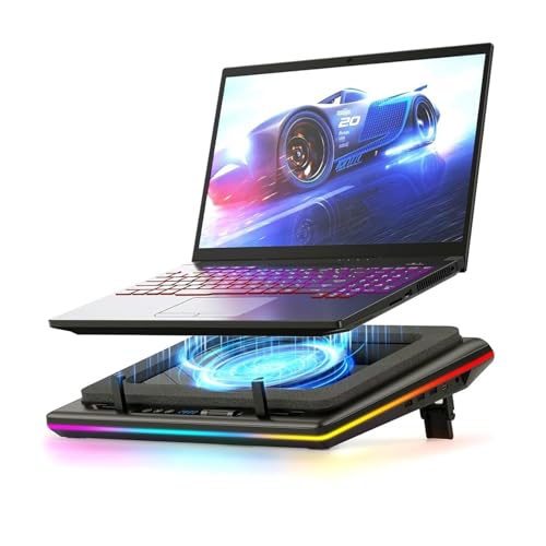 Tapis de Refroidissement RGB for Ordinateur Portable de Jeu, Refroidisseur avec turboventilateur Puissant, Refroidissement Rapide, Vitesse réglable, contrôle Tactile, 15.6 à 21 Pouces(Black)