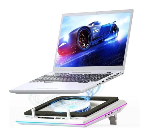 Tapis de Refroidissement RGB for Ordinateur Portable de Jeu, Refroidisseur avec turboventilateur Puissant, Refroidissement Rapide, Vitesse réglable, contrôle Tactile, 15.6 à 21 Pouces(White)