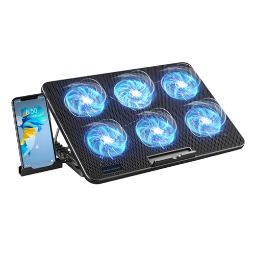 15,6-17,3 Pouces Support De Refroidissement pour Ordinateur Portable, avec 6 Ventilateurs Silencieux, Vitesse du Vent Réglable sur 7 Niveaux, Hauteur Réglable, Refroidisseur D'ordinateur