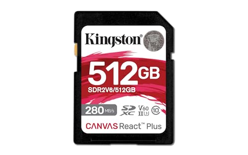 Kingston Canvas React Plus V60 SD 512Go SDXC UHS-II 280R 150W U3 V60 for Full HD 4K