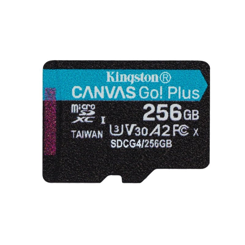 Kingston Carte MicroSD Kingston Canvas Go Plus 256 Go UHS-I V30 A2 200 Mo s Black Turquoise