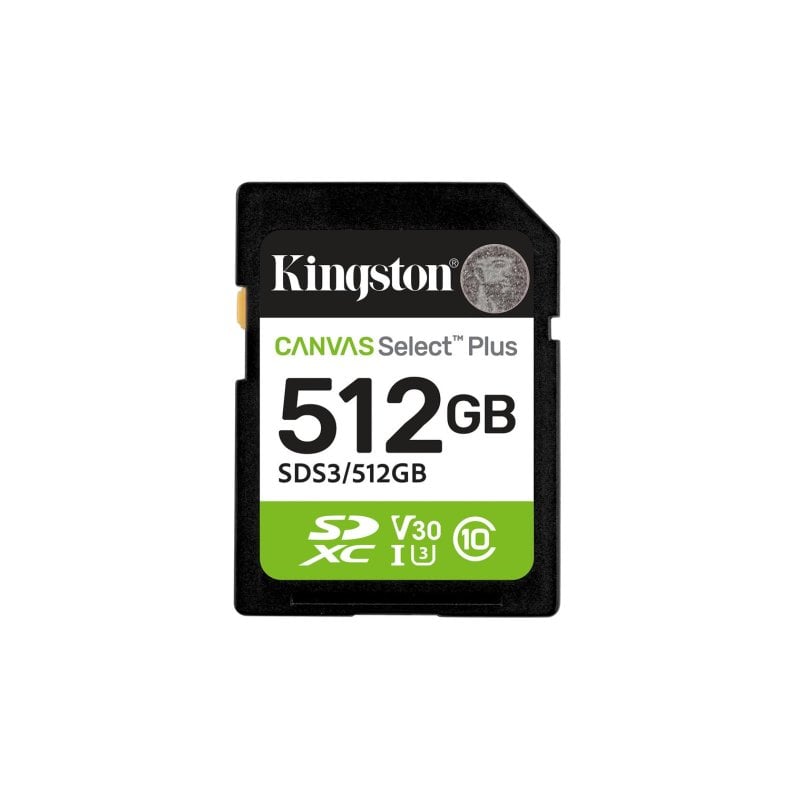 Kingston Carte mémoire Kingston SDXC Canvas Select Plus 512GB 150MB s UHS-I U3 V30 Classe 10