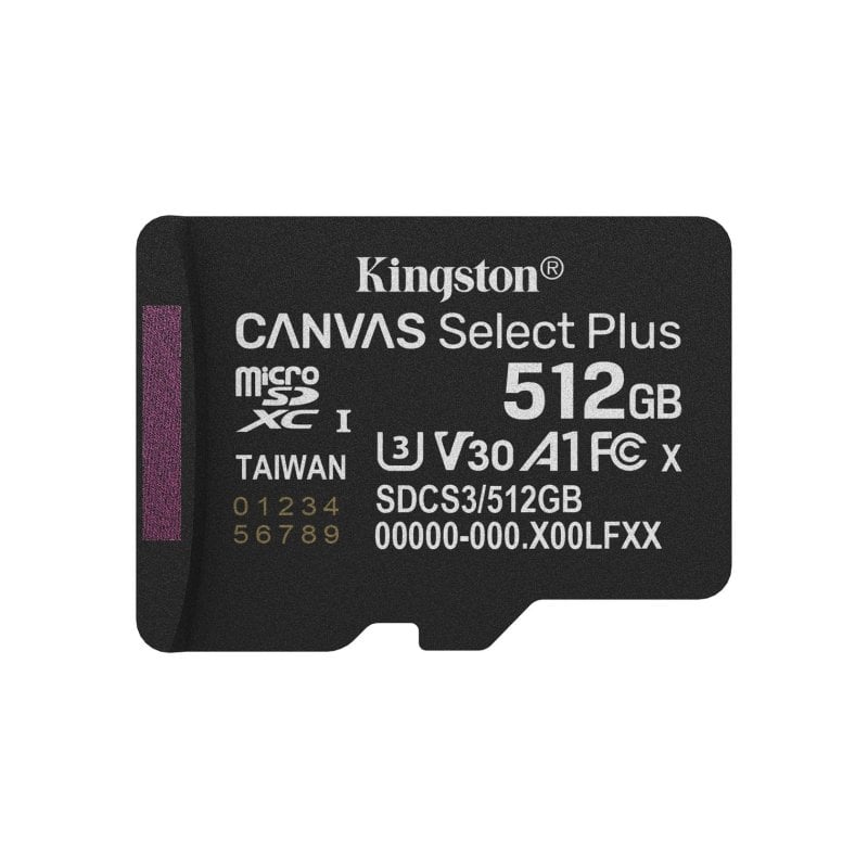 Kingston Carte microSDXC Kingston Canvas Select Plus Gen3 512GB 150MB s A1 UHS-I