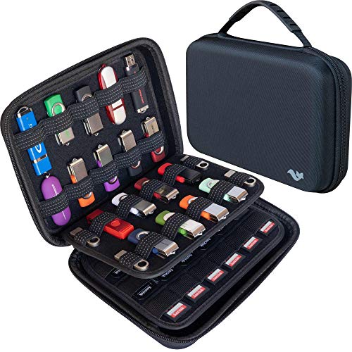 ButterFox Étui de Rangement pour clé USB, Carte mémoire, Carte SD clé USB, Disque Dur Externe, Organiseur Universel d'accessoires électroniques, Noir, 26USB 18SD, Couverture arrière