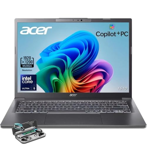 acer Ordinateur portable Aspire 14, écran WUXGA de 14 po (1920 x 1200), Intel Ultra 5-226V, AI Copilot PC, 16 Go de RAM LPDDR5X, 512 Go SSD, Windows 11 Home, gris, deux écouteurs sans fil