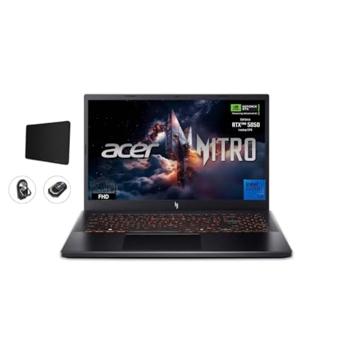 acer Nitro V Ordinateur portable de jeu, écran FHD IPS de 15,6 , 165 Hz, Intel i5-13420H, NVIDIA GeForce RTX 5050 avec 8 Go de RAM GDDR7, 16 Go de RAM, 512 Go SSD, BK, Win11H, noir obsidienne, deux