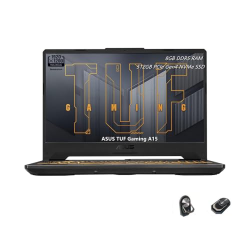 ASUS TUF Gaming A15 Ordinateur portable, écran 15,6 FHD (1920 x 1080) 144 Hz, AMD Ryzen 5 7535HS, NVIDIA GeForce RTX 3050 4 Go, RAM DDR5 8 Go, SSD PCIe Gen4 512 Go, Wi-Fi 6, Windows 11 Home, deux