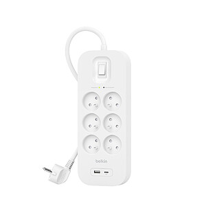 Belkin multiprise parafoudre 6 prises secteur avec 1 port USB C et 1 port USB A