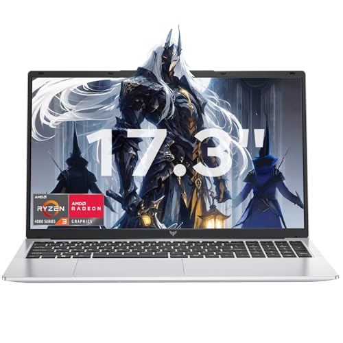 Tivique 17,3 Ordinateur Portable avec processeur Quad-Core Ryzen 4300U (jusqu'à 3,7 GHz) — Beat N150 N97 — 16 Go RAM DDR4, SSD M.2 512 Go, WiFi 5, BT 5.2, USB 3.2, HDMI, Type-C, Longue durée 62,7 Wh