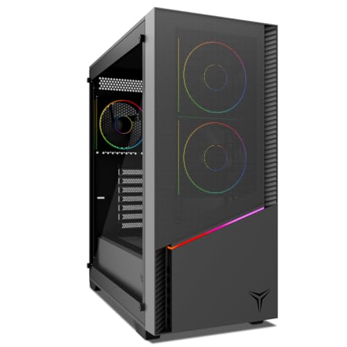 YEYIAN Boîtier Gamer Elara Mid-Tower - Compatible ATX M-ATX ITX - Panneau en Verre Trempé - 4 Ventilateurs ARGB Inclus (3 Avant 1 Arrière) - Noir