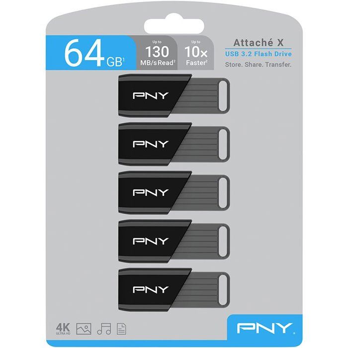 Pack de 5 Cles USB 3.2 - PNY - Attache X - 64 Go - Jusqua 130 Mo s