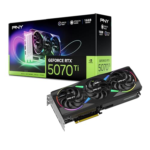PNY NVIDIA GeForce RTX 5070 Ti Epic-X ARGB Triple Ventilateur, Carte Graphique (16 Go GDDR7, 256 Bits, Vitesse de Boost 2452 MHz, PCIe 5.0, HDMI DP 2.1, 2.98-Slot, NVIDIA Blackwell Architecture