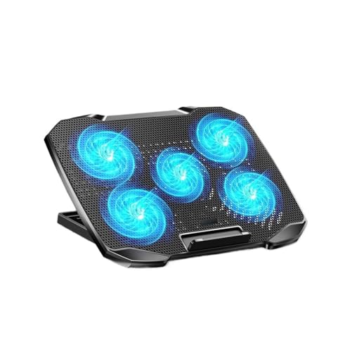 Refroidisseur PC Portable Laptop Cooling Pad Tapis de refroidissement pour ordinateur portable, 5 grands ventilateurs, pour ordinateur portable de jeu de 10 à 17 pouces, avec 5 hauteurs réglables