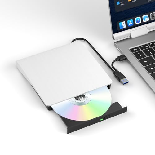 Yaeonku Lecteur Blu-ray externe blanc, prend en charge les disques Blu-ray 50 G de lecture écriture, graveur Blu-ray 3D portable avec USB 3.0 et Type-C, convient pour Windows XP 7 8 10 11 MacOS pour