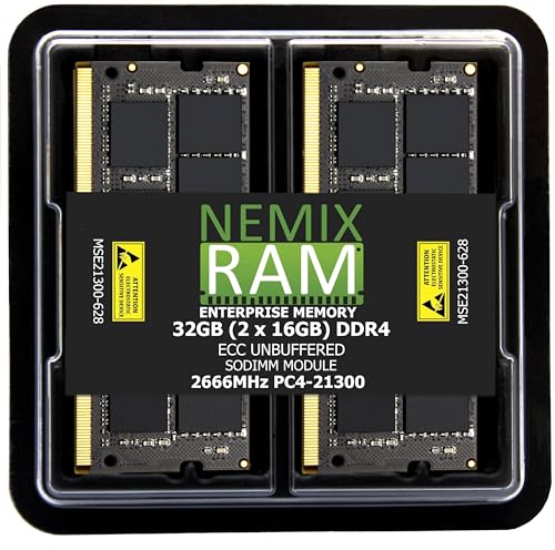 32GB 2X16GB DDR4 2666MHZ PC4-21300 2Rx8 1.2V CL19 260-PIN ECC Unbuffered SODIMM KIT NEMIX RAM Compatible avec Synology NAS D4ES03-16G - Série 22 RS822RP RS822 DS3622xs DS2422 DS1522
