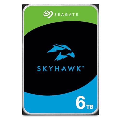 Seagate SkyHawk 6To, Disque Dur Interne de vidéosurveillance, 3.5 Pouces, SATA 6Go s, 256 Mo de mémoire Cache, pour système de caméras de sécurité, Ouverture Facile, Services Rescue (ST6000VXZ09)
