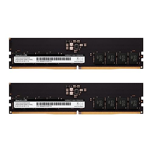 TEAMGROUP Elite Lot de 2 barrettes de mémoire RAM DDR5 32 Go (2 x 16 Go) 5600 MHz PC5-44800 CL46 Non-ECC sans tampon UDIMM 288 broches compatible Intel et AMD TED532G5600C46DC01