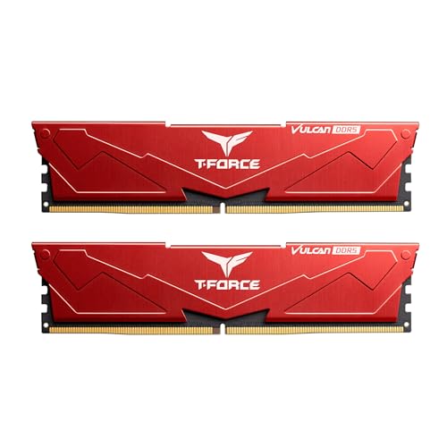 TEAMGROUP T-Force Vulcan Alpha DDR5 RAM 64 Go Kit (2 x 32 Go) 6000 MHz (PC5-48000) CL38 Module de mémoire RAM AMD Optimized Memory Red FLARD564G6000HC38JDC01