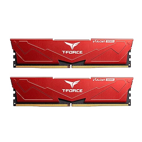 TEAMGROUP T-Force Vulcan FLRD532G6400HC32ADC01 Module de mémoire RAM DDR5 32 Go (2 x 16 Go) 6400 MHz (PC5-51200) CL32 pour chipset série 600 700 XMP 3.0 Rouge