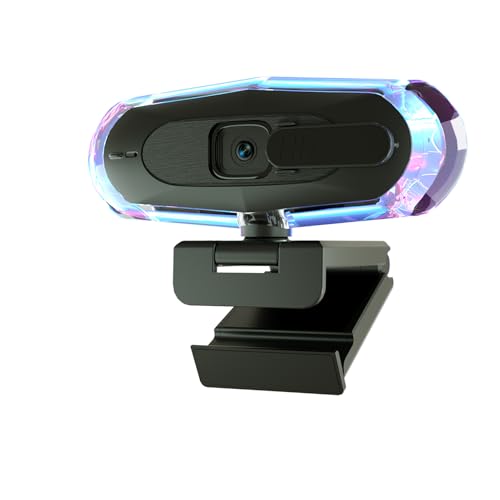 ceabulila Webcam en streaming 2K avec autofocus, microphone, lumière RVB et trépied, caméra USB pour PC Mac, Plug and Play pour Zoom, Skype, YouTube, réunions en ligne