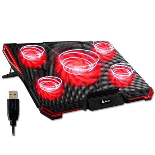 KLIM Cyclone - Refroidisseur Ordinateur Portable - Nouveauté - Le Plus Puissant - Refroidissement Ultra Rapide - 5 Ventilateurs Silencieux - Refroidisseur PC Portable PS5 PS4 Xbox One - Rouge