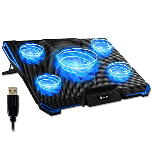 KLIM Cyclone - Refroidisseur Ordinateur Portable - Nouveauté - Le Plus Puissant - Refroidissement Ultra Rapide - 5 Ventilateurs Silencieux - Refroidisseur PC Portable PS5 PS4 Xbox One - Bleu