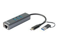 D-Link D-Link Adaptateur USB-C USB vers Gigabit Ethernet avec 3 ports USB 3.0 DUB-2332