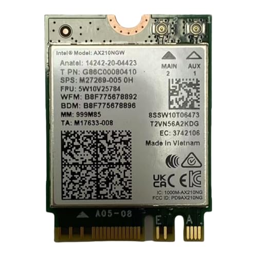 Carte sans fil Intel AX210 NGW Bluetooth 5.3 WiFi 6E sans fil Tri-Band 5400 Mbps pour ordinateur portable compatible Windows 10 11 (64 bits) M.2 NGFF