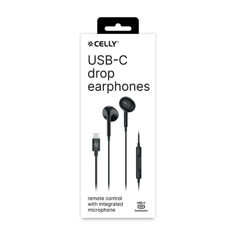 Celly Auriculares Celly UP1300TYPECBK avec câble USB-C filaire pour appels et musique Black