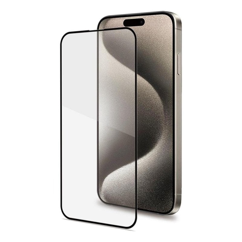 Celly Protector de écran Celly FullGlass pour Apple iPhone 16, Verre trempé 9H, Black Transparent