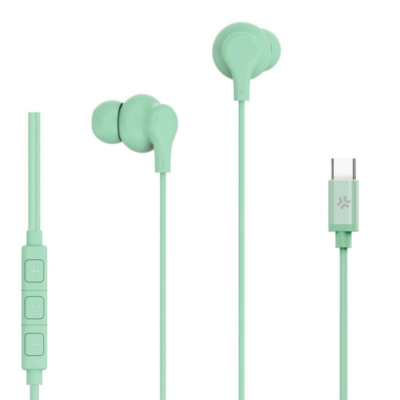 Celly Auriculaires Celly UP1600TYPECGN filaires USB-C pour appels et musique avec micro Green