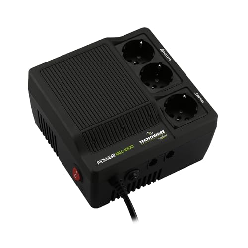 Tecnoware Stabilisateur de Tension 1000VA pour modem, routeur, PC et petits appareils électroniques, protège contre les surtensions, ce n’est pas un onduleur, prêt à l’emploi