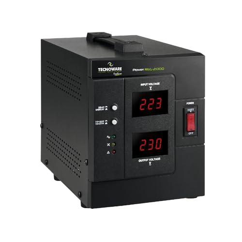 Tecnoware Power Systems Stabilisateur de Tension 2000VA pour PC, modem, routeur et équipements électroniques de bureau, protège contre les surtensions, ce n’est pas un onduleur, prêt à l’emploi