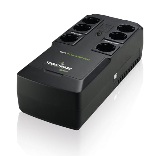 Tecnoware Power Systems - UPS ERA PLUS STRIP 800 - Protection coupures de courant - Autonomie 13min PC, 50min Modem - 6 Prises Schuko - USB, AVR - Silencieux - TecnoManager, 800VA
