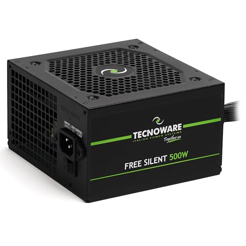 Tecnoware Power Systems - Alimentation ATX 500W - Ventilateur 12 cm Ultrasilent - 2 x SATA, 1 x 24 Pôles, 1 x 12V 4 4 Pôles, 2 x Molex - Protection contre Surtensions, Noir, Taille 500
