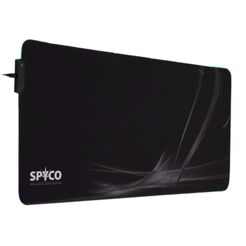SPYCO - Tapis de Souris Gaming, Éclairage LED RVB, Surface XL 900x400mm, Base Antidérapante, Imperméable, Port Micro-USB, Anti-effilochage, Porte Casque, RGB, Caoutchouc