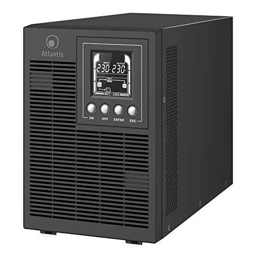 Atlantis A03-OP1502P Pro Onduleur (UPS) Online Double Conversion et Pure sinusoïde avec Une Puissance de 1500VA 1350W, Tour, écran LCD, USB, RS-232 série, 4 Sorties IEC, Slot SNMP, 3x12V-9Ah