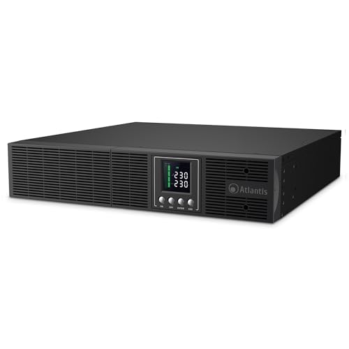 Atlantis A03-OP2002P-RC Pro Onduleur (UPS) Online Double Conversion et Pure sinusoïde avec Une Puissance de 2000VA 1800W, Serveur Rack, écran LCD, USB, RS-232, 8 Sorties IEC, Slot SNMP, 4x12V-9Ah