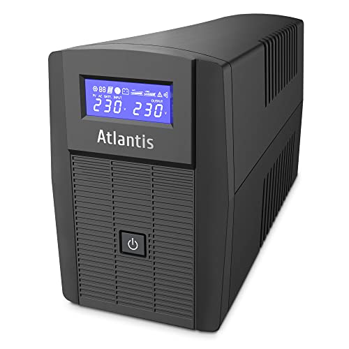 Atlantis A03-HP1003 Alimentation sans interruption à onde sinusoïdale pure 800VA 480W Line Interactive,écran LCD, port USB-HID,2 sorties Shuko câble d'alimentation,1 batterie 12V-9Ah,protection RJ45