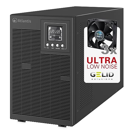 Atlantis A03-OP3002XLN Online 75 Quieter UPS Server Double Conversion Pure Sine Wave 3000VA 2100W, Low Noise Fans Gelid 31,3 dbA,USB,4 IEC, Slot, 6x12V-9Ah